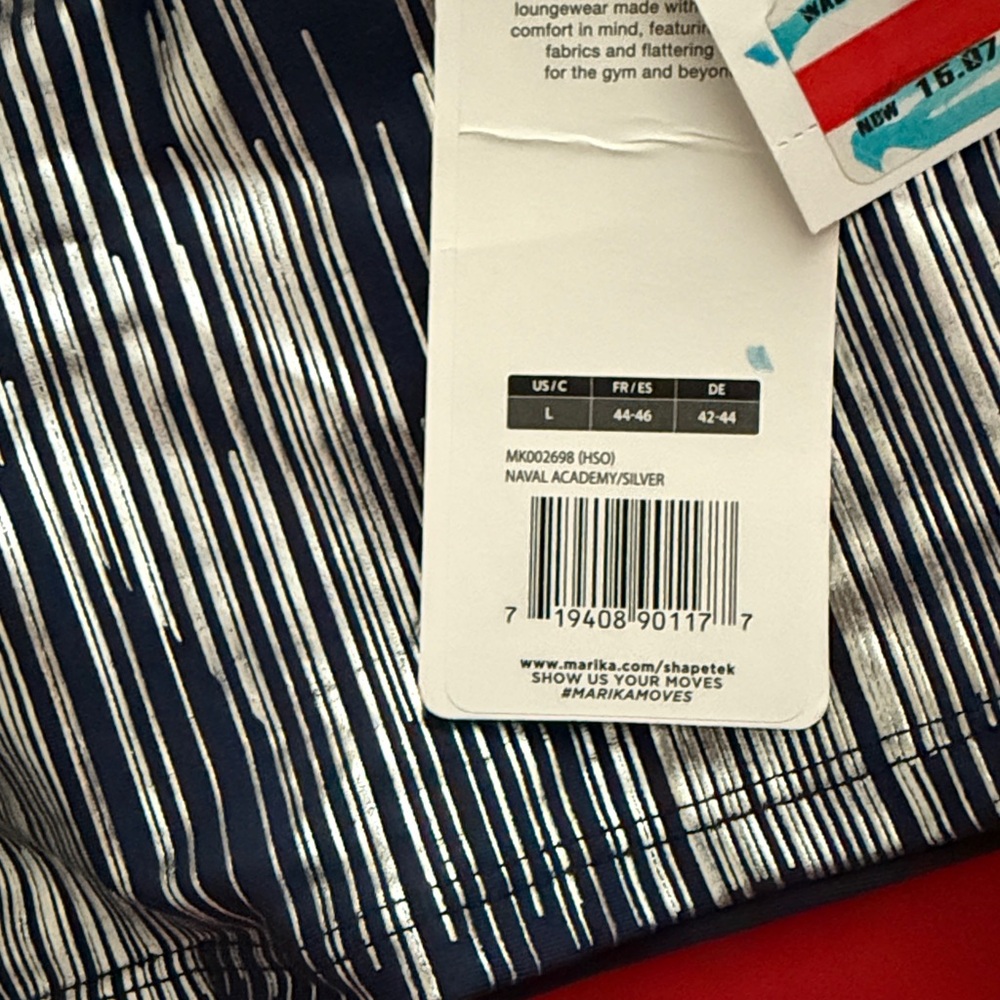 Marika Navy Lined Cropped Tank Workout Top with Silver Foil Stripe Detail - Picture 6 of 6